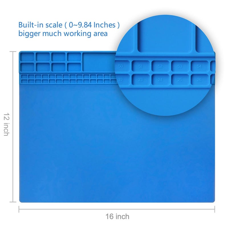 Handook Soldering Mat Silicone Repair Mat Heat Resistant 932Â°F Workbench Mat for Cellphone, Computer, PCB board Electronic Repair Mat for Soldering Station Iron Gun with Size 16 x 12 Inch (Blue) - Image 4